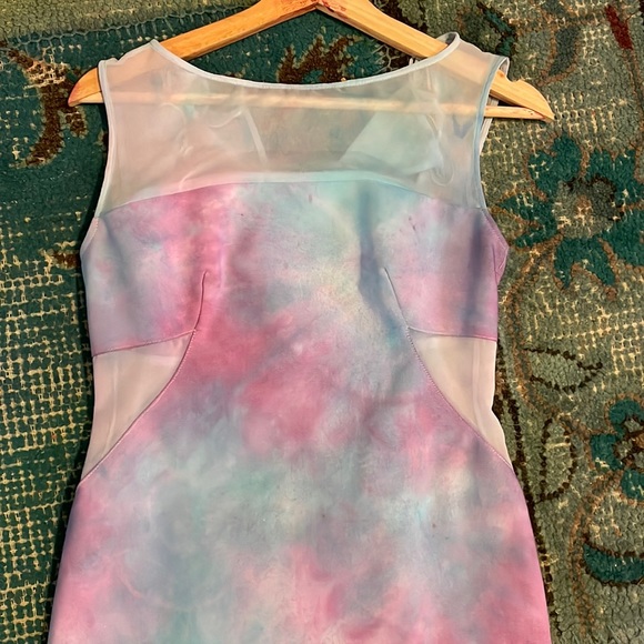 Zara Basics Opaque Yoke cotton candy tie-dye Geometric Mini Dress EUC - Picture 3 of 17